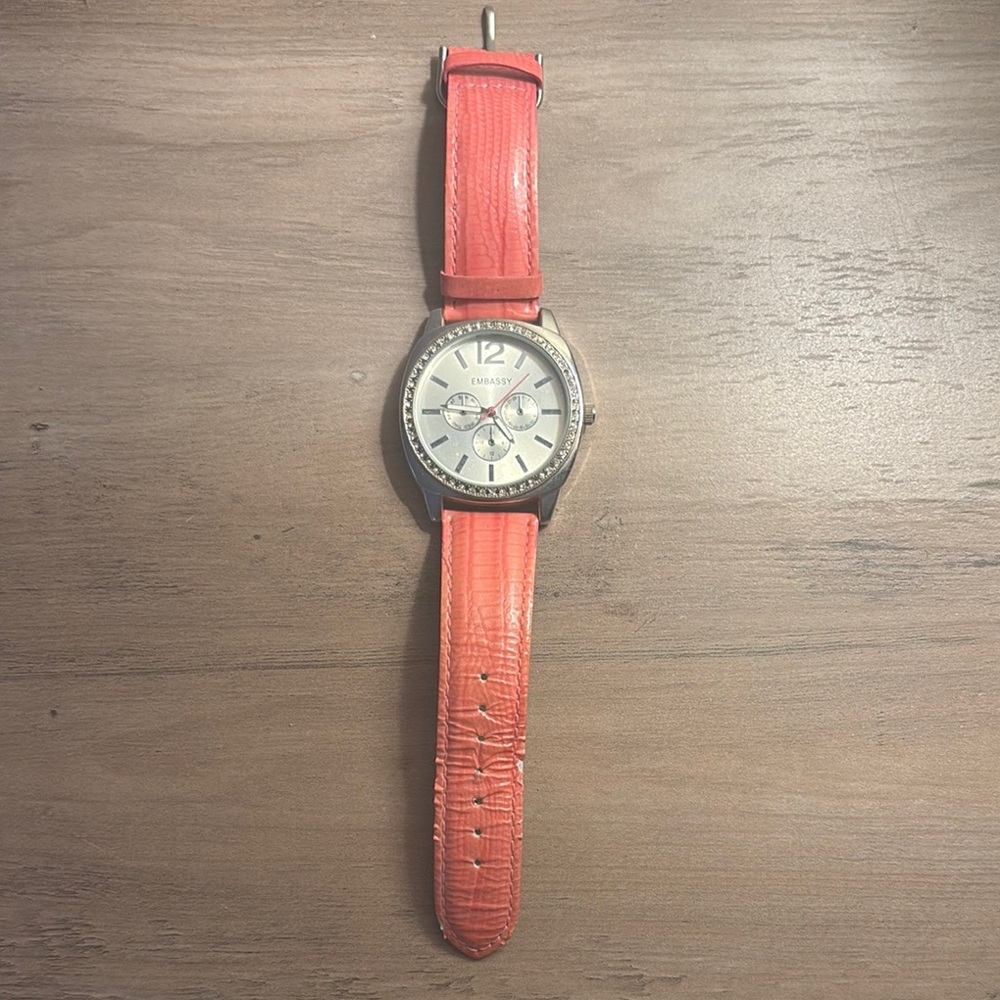 Orange Leather Strap Watch